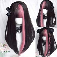 Long Straight Synthetic Wigs With Bangs Black Purple Cosplay Party Lolita Hair Wigs For Women Natural Heat Resistant Wig Halloween Wigs - Multicolor - View 10
