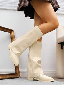 Women's Pointed Toe Thick Heel Wedge Sexy Pants Style Boots, Retro Over-The-Knee High Boots, Knee-High Boots, Fall, Winter, Autumn, Match Leggings,Party