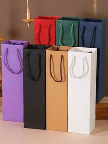 1/4pcs Gift Bag, Wine Packaging Bag, Party Paper Bag With Rope Handle & Thick Cardboard Bottom, Fits 1 Bottle Of Red Wine/Wine, Suitable For Packaging Red Wine, Champagne, Whiskey, Vodka, For Christmas, Halloween, Thanksgiving, Birthday Party, New Year - Multicolor - View 4