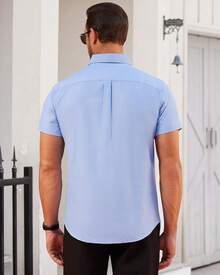 Men's Short Sleeve Oxford Shirt Regular Fit Button Down Collar Shirts With Pocket-20256688 - 酒紅色 - 查看 6