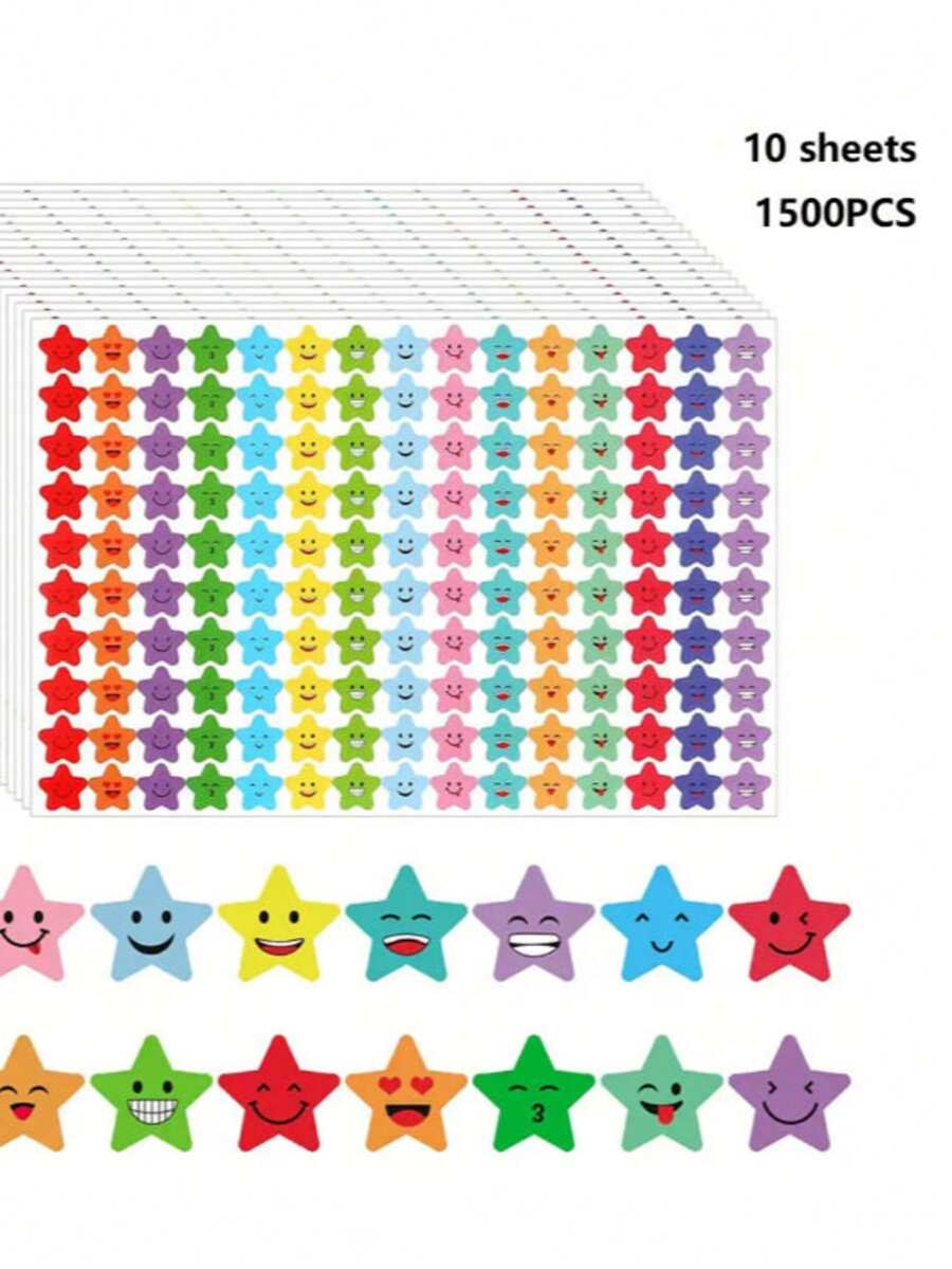 1500pcs Colorful Star Stickers For Kindergarten & Children Rewards
