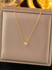 Stainless Steel Waterproof, Non-Fading, Fashionable, Simple Gold One Pendant Necklace And Bracelet Set Suitable For Women's Daily Wear