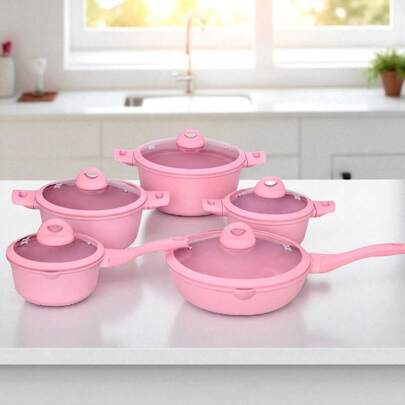 Jogo de Panelas 5 Peças Antiaderente em Cerâmica Granito Para Gás e Indução com Frigideira e Caçarola