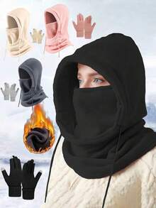 2pcs Elegant Multifunctional Double-Layer Wool Drawstring Balaclava, Windproof Warm Ski Face Mask, Solid Color Neck Gaiter, Suitable For Outdoor Cycling, Fishing, Running, Sports, Hiking And Daily Wear, Unisex Christmas Gift (Drawstring Color And Buckle Style Color Sent Randomly)