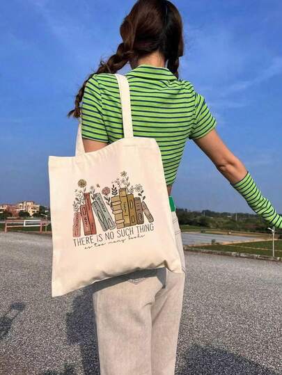 1PC Canvas Book Print Cute Tote Bag For Adults, Large Capacity Tote Bag,Portable Shoulder Bag Book Lovers Gifts,Mothers Day, Birthday Gifts For Book Lovers Women,Tote Bag For Book Lovers, Librarian Gifts, Bookish Gifts, Gifts For Readers Gifts Tote,For DIY
