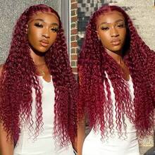 99J Burgundy Lace Front Wig Brazilian Human Hair Deep Wave Pre Plucked Hairline 5x5 Transparent Glueless Lace Closure Wigs Human Hair Wine Red Colored For Women 150 Density - S99J - View 5