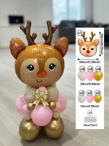 Set de 19 piezas de globos de aluminio con forma de reno para fiesta de Navidad, en 2 estilos de rosa y rojo, globos de látex de 10 pulgadas en beige vintage, rosa macaron, rojo y dorado metálico, decoración para Año Nuevo, árbol de Navidad, arco de globos de Navidad, corona de globos de árbol de Navidad
