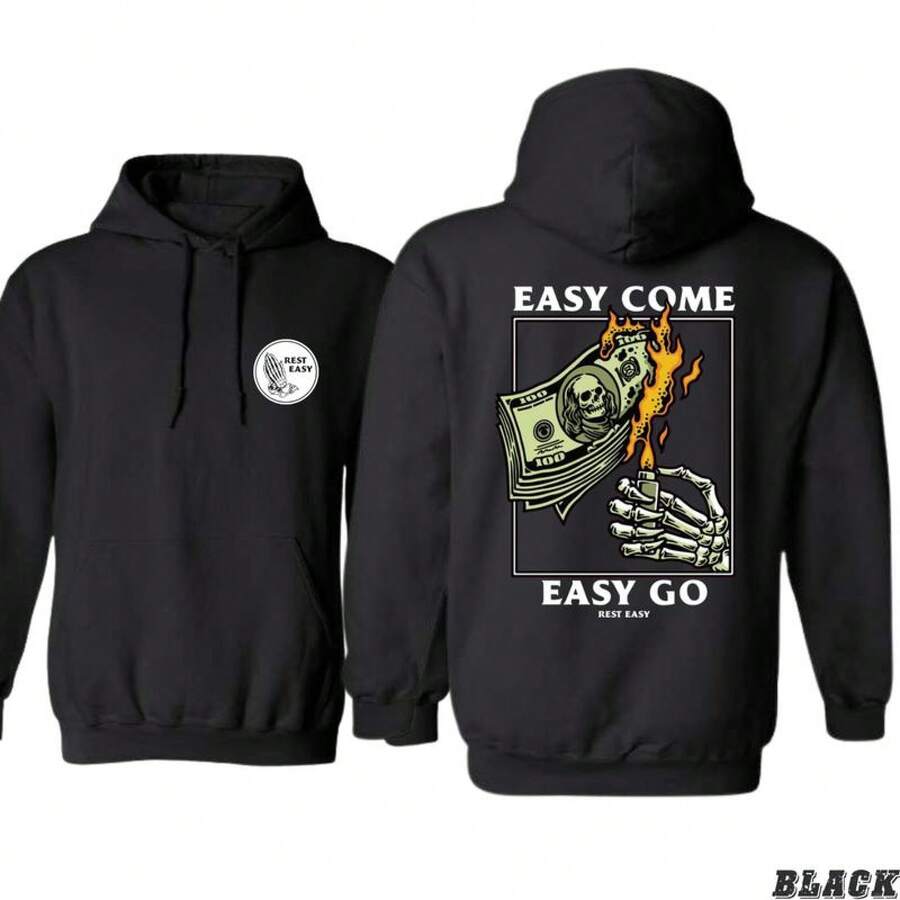 Rest Easy Hoodie - Easy Come Easy Go Skeleton Design Black Casual Wear Comfortable Sweatshirt For Men & Gift For Women Printed Unisex Soft And Warm Classic Fit High Visibility Green - 白色 - 查看 1