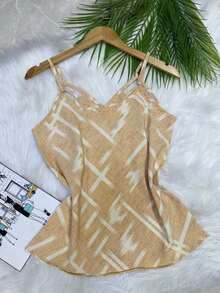Printed Tank Top In Pretty, Cool And Comfortable Crepe Fabric - Coral Pink - View 3