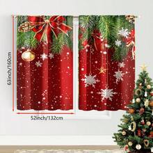 ستارتان لنافذة عيد الميلاد - مزينتان بنقوش أشجار صنوبر خضراء وحمراء، مزينتان بنجوم وفيونكات ذهبية وثلوج، مثالية للغرفة المعيشية والنوم والمطبخ والحمام. تتميز الستائر بتصميم جيب القضيب لحماية الخصوصية، خيار مثالي للغرفة المعيشية. - متعدد الألوان - مشاهدة 14