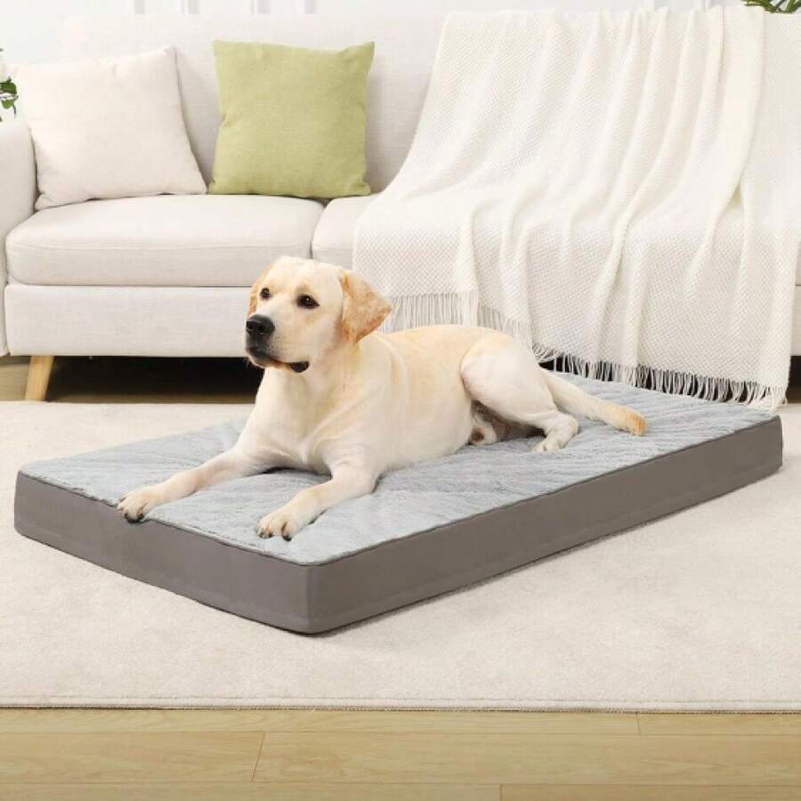 Orthopedic Dog Bed Waterproof Dog Crate Bed For Extra Large Dogs Deluxe Plush Washable With Egg Crate Foam & Removable Cover, 47 X 29 Inch, Gray,18585202 - Grey - View 1