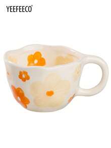 yeefeeco 1 件陶瓷咖啡杯，早餐杯，带花朵图案的咖啡杯，适用于酒店办公室家居 - Coffee Cup - 查看 12