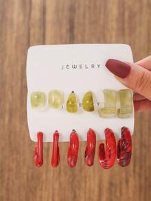 3-24 Pairs Elegant Resin Water Drop C-Shaped Asymmetric Geometric Earrings Set, Fashion Colorful Earrings, Suitable For Women, Party Wear, Perfect Gift For Girlfriend, Mom