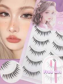 DD Curl 5 Pairs Natural False Eyelashes Fluffy Soft Dramatic 3D Mink Lashes Long Wispy Eyelash Multi-Layered Eyelashes Short Thick Fake Eyelash Extension Bulk Faux Eyelashes Makeup Products Wedding Party & Club Daily Work Meeting Natural Fake Lashes