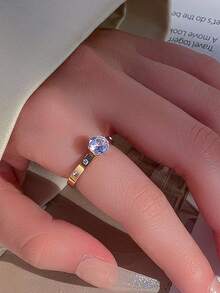 1pc 18K Gold Plated Shiny Square Diamond Ring, Stainless Steel Waterproof & Fade-Resistant, Suitable For Daily Wear, Parties, Mother's Day Gift