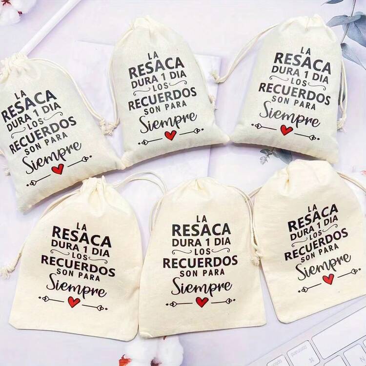 10 piezas de bolsas de cordón de color beige para bodas españolas y fiestas, adecuadas para empaquetar artículos de recuperación de resaca - Beis - Añade 2