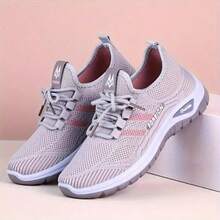 Women's Slip-On Mid-Top Casual Sports Shoes - Breathable Synthetic Cover & Mesh Upper, Vibrant Green & Orange Accents, EVA/PVC Cushioned Sole For All-Day Comfort - Versatile For Work, Running Errands & Casual Attire, Ladies Sneakers, Workwear Sneakers, Stylish Slipons, Modern Sneakers, Durable Traction, Comfortable Fit - 灰色 - 查看 4