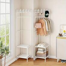 1pc Heavy Duty Clothes Hanger - Space Saving Freestanding Garment Rack With Hooks, Sturdy Metal Structure Suitable For Bedroom, Closet, Living Room - No Assembly Required, Black/White Modern Organizer For Clothes, Bedding, Corner Space Saver, Durable Storage Solution, Multipurpose Shelving Unit - Multicolor - View 2