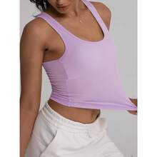 Camiseta de mujer de costilla con acolchado, top de entrenamiento de cuello cuadrado, top corto ajustado, camiseta básica de tirantes - Orquídea púrpura - Ver 2