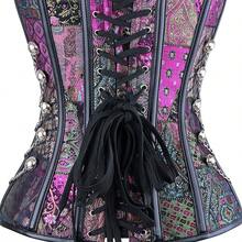 Gothic Vintage Purple Floral Jacquard Corset Top With Golden Metal Chains & Buttons - High Support Non-Transparent Bustier For Adults, Elegant Special Collection, Special Occasion Wear | Jacquard Fabric - Màu tím - Xem 3
