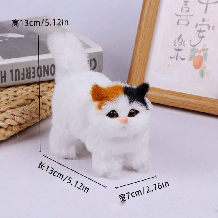 1 pieza Figura decorativa de gato realista | Hecho a mano con pelo sintético, pieza de arte decorativo para el hogar, compañero de escritorio acogedor, regalo creativo y reconfortante - Amarillo - Añade 4