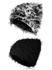 4 件/2 件/1 件破洞针织帽毛绒冬帽加厚保暖毛线帽雪地帽骷髅头男士户外滑雪针织帽秋季装备