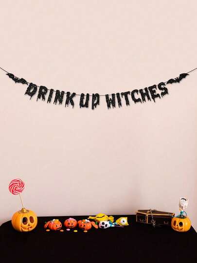 1pc DRINK UP WITCHES Party Banner Decoration For Summerween Party Decor / Halloween Party Decor