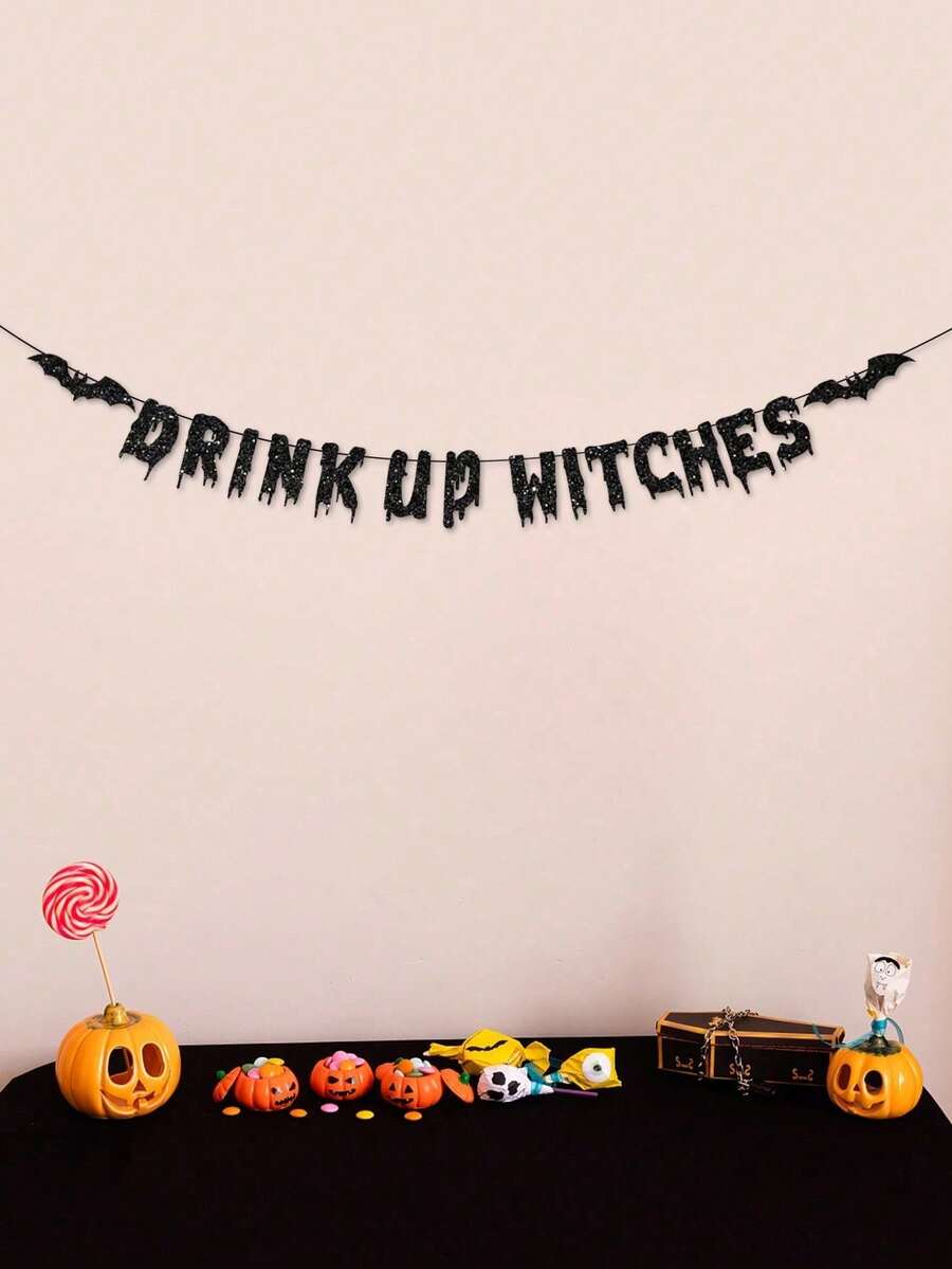 1 件 DRINK UP WITCHES 派对横幅装饰,适用于夏季派对装饰/万圣节派对装饰 - 黑色 - 查看 1