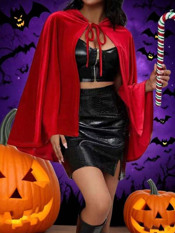 1 pieza Capa con capucha de terciopelo unisex, Capa para carnaval, fiesta de Navidad, es una opción ideal para actuaciones de baile, capa de bruja EIF Cosplay y varios festivales, Capa de disfraz de mujer para Halloween