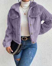 1  Liso    Casual  Dulce  Elegante    Poliéster    De Pelito  Cremallera  Bolsillo    Diario    INVIERNO - Morado - Ver 6