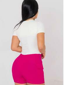 Bermuda Short Cargo Bengaline High Waist Butt Lift With High Elasticity - Hot Pink - View 5