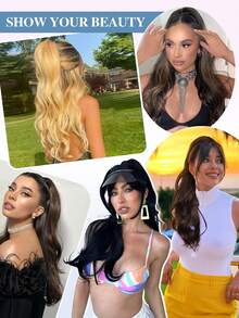 Ponytail Extension, 24 Inch Drawstring Curly Wavy Pony Tail Natural Wavy Synthetic Hairpiece For Women Daily Party Use