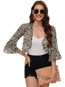 LOMON 3/4 Sleeve Cropped Cardigan Women Lightweight Open Front Bolero Shrug Dresses - Họa tiết da báo Z - Xem 3