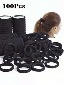 100 buc elastice negre fără sudură pentru coadă de cal, accesorii de păr durabile și simple pentru zi cu zi pentru fete, accesorii elegante și fără deteriorări pentru păr