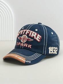 1pc Vintage Letter Embroidered Curved Brim Baseball Cap, Versatile Sports & Casual Sun Protection Hat For Men