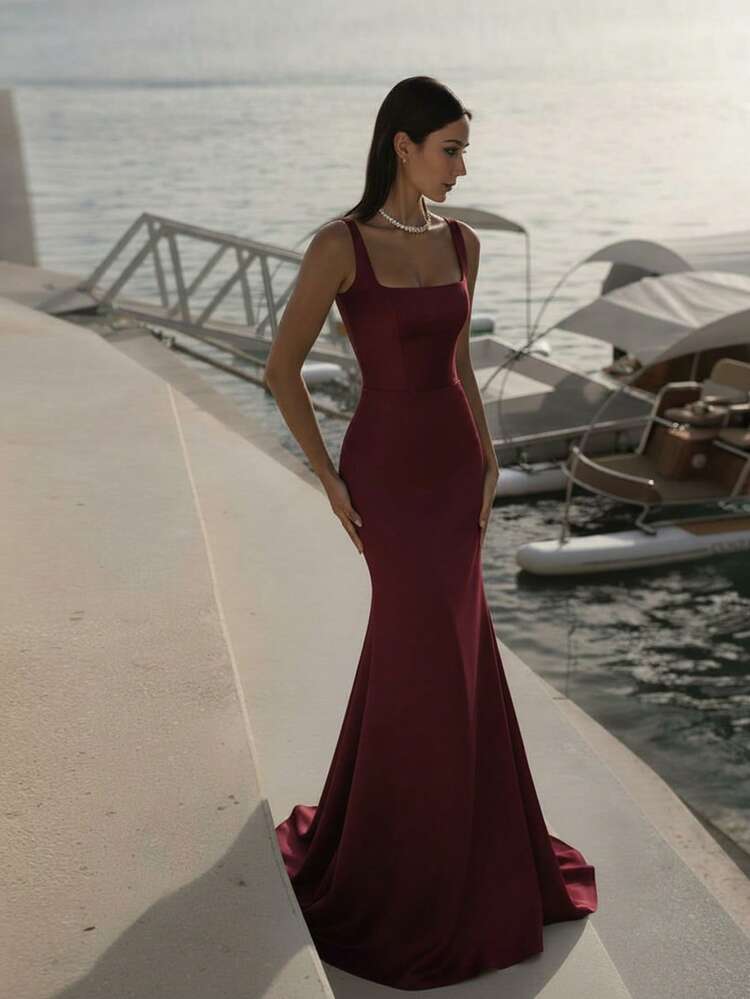Basrey Burgundy Spaghetti Strap High Waist Fitted Backless Bridesmaid  Dress, Mermaid Maxi Dress Suitable For Weddings, Bachelorette Parties,  Vacations, Galas, Brides, White Dresses Spring - Product ...
