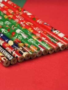 12/24pcs Wooden Christmas Pencils With Erasers, Design Patterns Include Snowman, Santa Claus, Christmas Tree And Snowflake, Suitable As Christmas Stationery Pencils For Office, School And Classroom - Multicolor - View 5