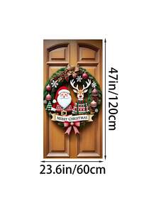 1 pezzo Ghirlanda natalizia HEGO in poliestere con Babbo Natale e renne, fiocco rosso per appendere alla porta, decorazione festiva per interni/esterni, senza alimentazione elettrica, ideale per l'ingresso, adatta per porte standard - Multicolore - Visualizzare 10