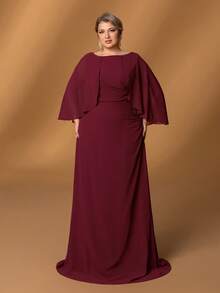 Faeriesty Mosy ​Plus Size Mother Of The Bride Dress: Elegant Round Neck, Three Quarter Sleeve A-Line Formal Gown | Wear To Wedding Ceremonies, Gala Dinners, Black Tie Balls, Evening Receptions, Formal Banquets​