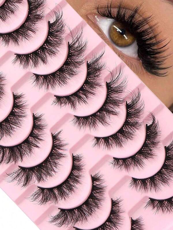 10 paires de faux cils 3D bouclés, cils épais naturels et moelleux, pour un maquillage quotidien