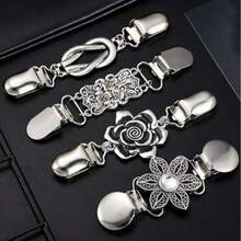 4pcs Vintage Shirt Dress Cardigan Clips, Women Waist Cincher, Sweater Shawl Brooch Jacket Clips - Silver - View 8
