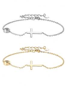 XUJIA 1pc 925 Sterling Silver 4mm (0.3 Carat) Round Cut Moissanite Bracelet, Classic Cross Design Bracelet, Women's Daily/Birthday/Anniversary Jewelry Gift