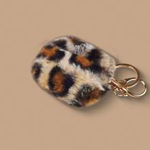 豹纹毛绒耳机壳适用于 Pro3，柔软无线蓝牙耳机保护套适用于 4 3 2 1 Pro Pro2 带钥匙扣保护壳