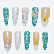 New Craft Almond-Shaped Handmade Armor 3D Three-Dimensional Ocean Sunshine Scent Sweet Flowers Marine Life Starfish Pearl Shells Suitable For All Women And Girls Daily Matching Gifts - sao biển - Xem 6