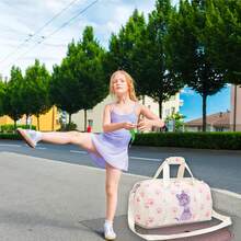 Bolsa de baile para niñas, bolsa deportiva para gimnasio, para niñas, adolescentes, bolsa de viaje impermeable, bolsa de lona con compartimento para zapatos, bolsa de ballet y gimnasio, beige (cat - PU rosa. - Ver 9