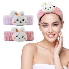Euuztu Spa Headband Washing Face, 2 Pack Cute Ear Hair Band Shower Yoga Beauty, Fluffy Makeup Headband, Kawaii Headbands Woman Girls, Dark Pink+Purple Heart - Thỏ màu hồng đậm + tím - Xem 3