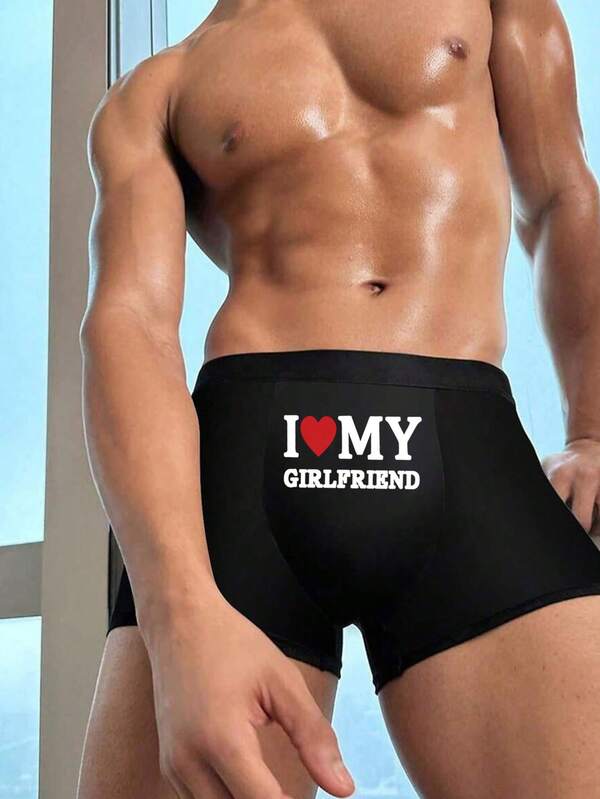 Męskie majtki, superwygodne, bardzo elastyczne, oddychające, lekkie, z nadrukiem "Kocham Cię, moja dziewczyno", odpowiednie na zaręczyny, Walentynki, ślub, spowiedź