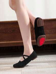 1cm Low Heel Indoor/Outdoor Dance Shoes, Women's Ballet Flats, Black Athletic Shoes, Rubber Sole Soft Bottom Latin Dance Shoes, Elastic Slip-On Sports Shoes, Performance/Practice/Ballroom Dance