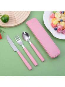 4件套可重复使用旅行餐具套装，带收纳盒，便携式塑料叉勺刀，露营餐具套装，成人午餐餐具，户外野餐餐具，厨房用具，学习用品，返校季 - 彩色 - 查看 12