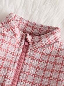 2pcs/Set Young Girls Fashion Commuter Half Zip Collar Sweatshirt & Casual Drawstring Pants, Soft Fabric, Comfortable, New Autumn/Winter - Pink - View 2